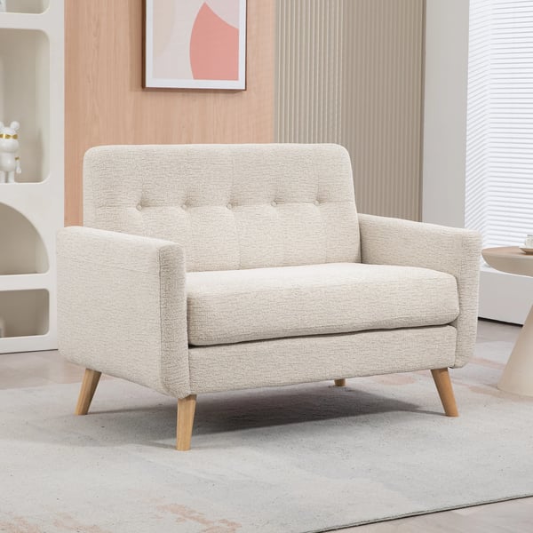 Soffa - 2-sits - Sammet - Knapptuftad rygg - Armstöd - Max 240 kg - 114x71x82 cm - Beige