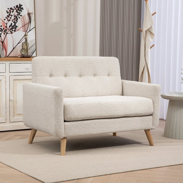 Soffa - 2-sits - Sammet - Knapptuftad rygg - Armstöd - Max 240 kg - 114x71x82 cm - Beige