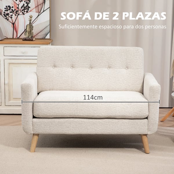Soffa - 2-sits - Sammet - Knapptuftad rygg - Armstöd - Max 240 kg - 114x71x82 cm - Beige