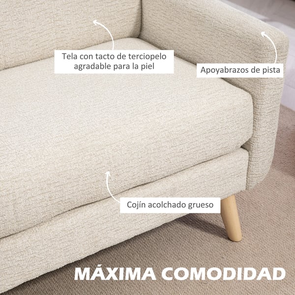 Soffa - 2-sits - Sammet - Knapptuftad rygg - Armstöd - Max 240 kg - 114x71x82 cm - Beige