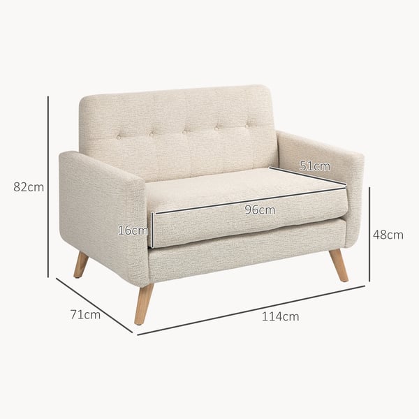 Soffa - 2-sits - Sammet - Knapptuftad rygg - Armstöd - Max 240 kg - 114x71x82 cm - Beige