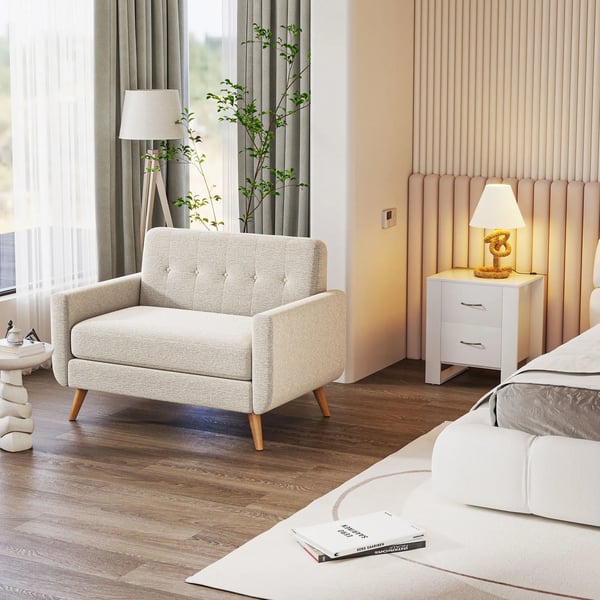 Soffa - 2-sits - Sammet - Knapptuftad rygg - Armstöd - Max 240 kg - 114x71x82 cm - Beige