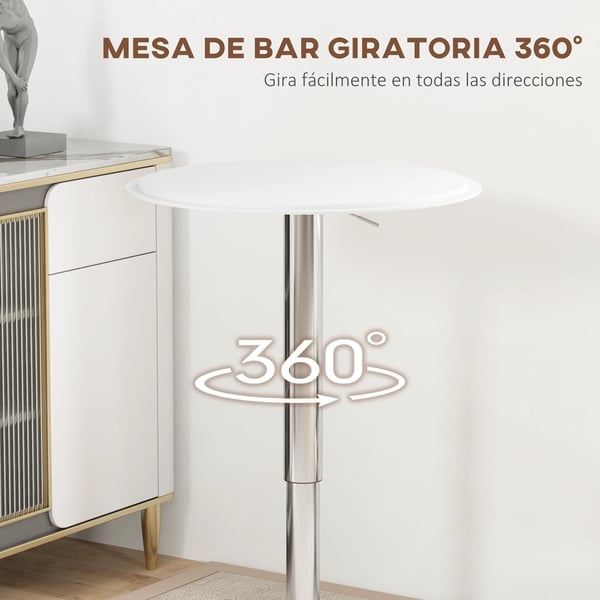 Barbord - Höj- och sänkbart bord - Svängbar 360° - Rund Ø63 cm Bordsskiva - Höjd 67–93 cm - Metallstativ - Vit