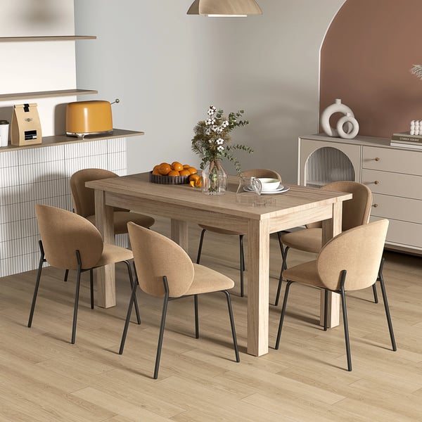 Matbord - Rektangulärt köksbord - 140 x 80 cm för 6 personer - Höjd 78 cm - Skiva i träbaserat material - Modern minimalistisk - Beige