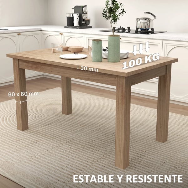 Matbord - Rektangulärt köksbord - 140 x 80 cm för 6 personer - Höjd 78 cm - Skiva i träbaserat material - Modern minimalistisk - Beige
