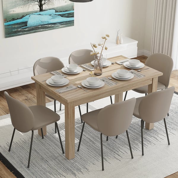 Matbord - Rektangulärt köksbord - 140 x 80 cm för 6 personer - Höjd 78 cm - Skiva i träbaserat material - Modern minimalistisk - Beige