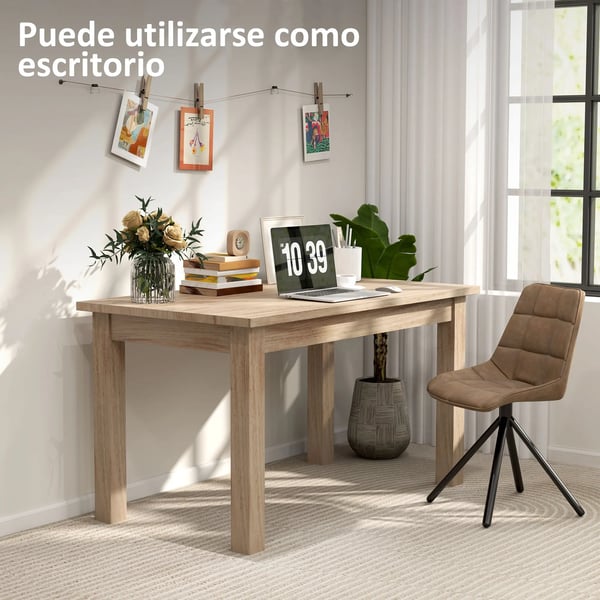 Matbord - Rektangulärt köksbord - 140 x 80 cm för 6 personer - Höjd 78 cm - Skiva i träbaserat material - Modern minimalistisk - Beige