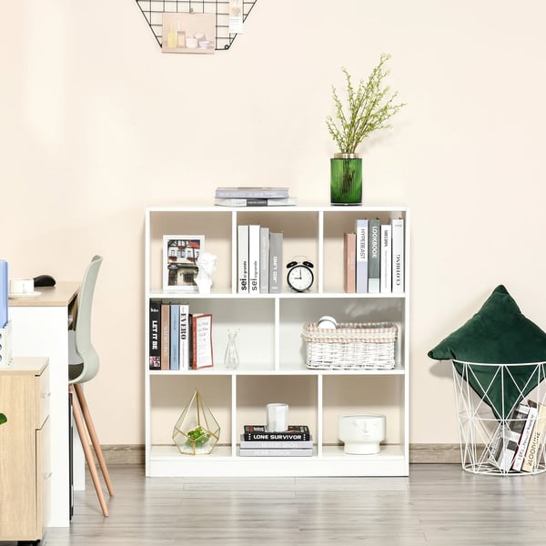 Bokhylla - Hyllsystem med 8 fack - 97,5×30×100 cm - Modern minimalistisk - Träbaserade paneler - Vit