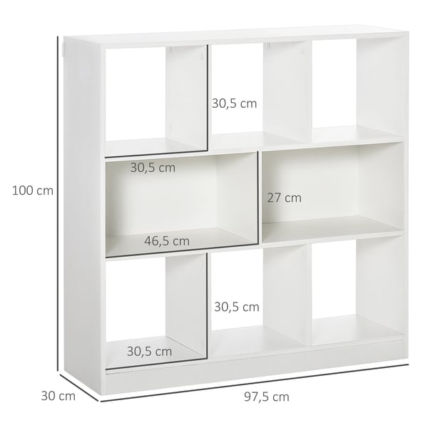 Bokhylla - Hyllsystem med 8 fack - 97,5×30×100 cm - Modern minimalistisk - Träbaserade paneler - Vit