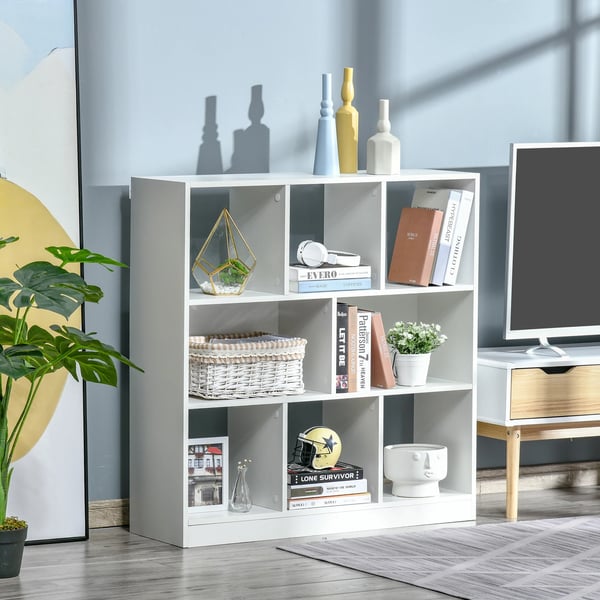 Bokhylla - Hyllsystem med 8 fack - 97,5×30×100 cm - Modern minimalistisk - Träbaserade paneler - Vit