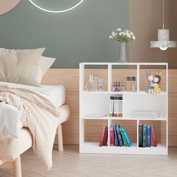 Bokhylla - Hyllsystem med 8 fack - 97,5×30×100 cm - Modern minimalistisk - Träbaserade paneler - Vit