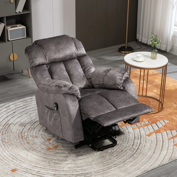 Uppresningsfåtölj - Elektrisk recliner - 135° Lutning - Fjärrkontroll - Fotstöd - 2 Sidofickor - Sammet - 83×91×100 cm - Grå
