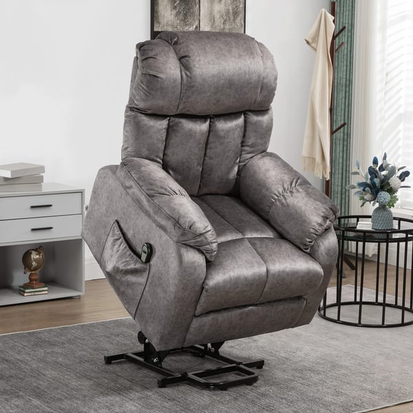 Uppresningsfåtölj - Elektrisk recliner - 135° Lutning - Fjärrkontroll - Fotstöd - 2 Sidofickor - Sammet - 83×91×100 cm - Grå