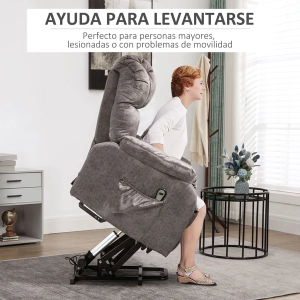 Uppresningsfåtölj - Elektrisk recliner - 135° Lutning - Fjärrkontroll - Fotstöd - 2 Sidofickor - Sammet - 83×91×100 cm - Grå