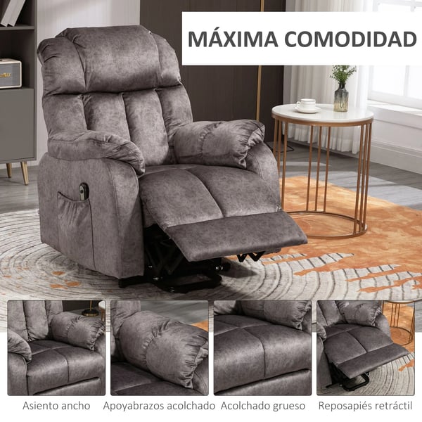 Uppresningsfåtölj - Elektrisk recliner - 135° Lutning - Fjärrkontroll - Fotstöd - 2 Sidofickor - Sammet - 83×91×100 cm - Grå