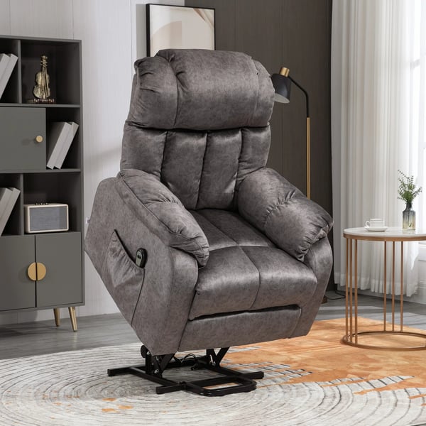 Uppresningsfåtölj - Elektrisk recliner - 135° Lutning - Fjärrkontroll - Fotstöd - 2 Sidofickor - Sammet - 83×91×100 cm - Grå