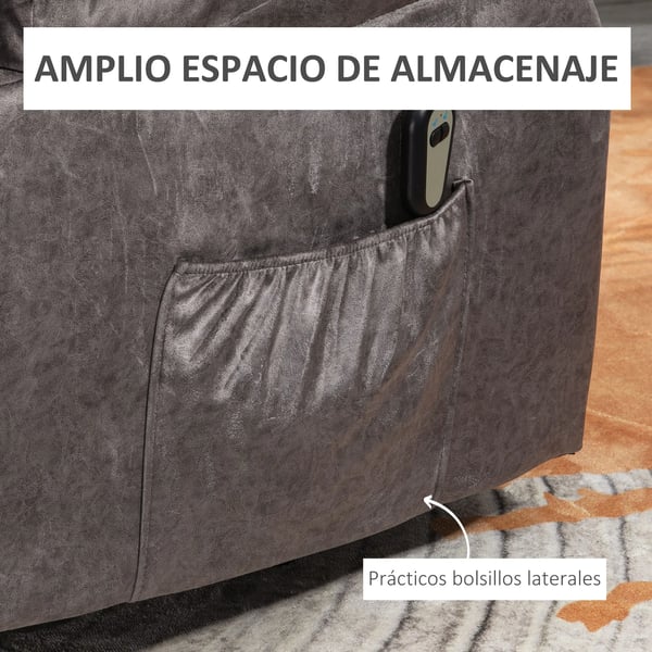 Uppresningsfåtölj - Elektrisk recliner - 135° Lutning - Fjärrkontroll - Fotstöd - 2 Sidofickor - Sammet - 83×91×100 cm - Grå