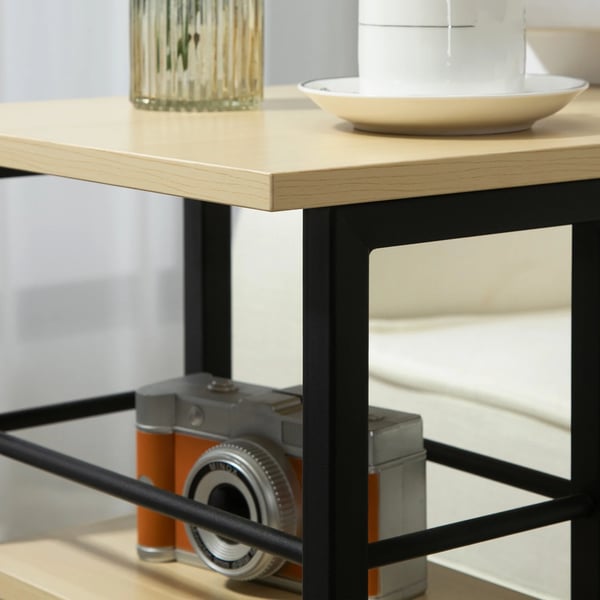Sidobord på hjul - C-format - 2 hyllor - Trä - Rektangulärt - 60×34,5×64,5 cm - Beige