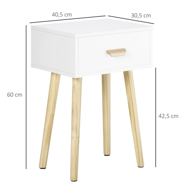 Sängbord - Nattduksbord - Set med 2, 1 låda, trä, 40,5×30,5×60 cm, skandinavisk stil - Vit