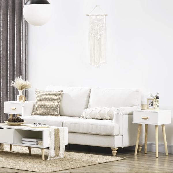 Sängbord - Nattduksbord - Set med 2, 1 låda, trä, 40,5×30,5×60 cm, skandinavisk stil - Vit