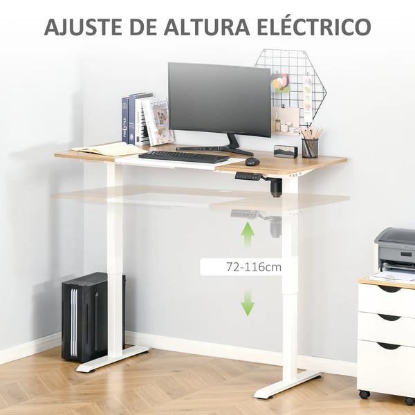 Skrivbord - Elektriskt höj- och sänkbart - 140×70 cm - 72–116 cm höjd - 4 minnesknappar - Rektangulärt - Vit