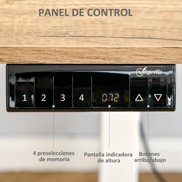 Skrivbord - Elektriskt höj- och sänkbart - 140×70 cm - 72–116 cm höjd - 4 minnesknappar - Rektangulärt - Vit