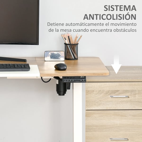 Skrivbord - Elektriskt höj- och sänkbart - 140×70 cm - 72–116 cm höjd - 4 minnesknappar - Rektangulärt - Vit