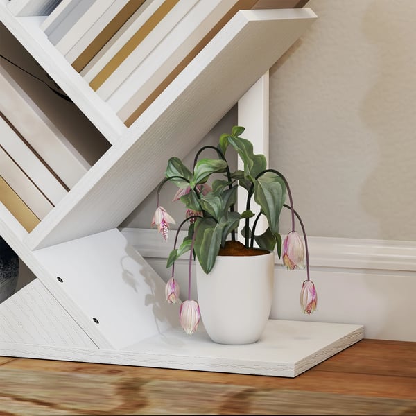 Trädformad hylla - Bokhylla - Tippskydd, 5 hyllplan, 50×24×82 cm, Melamin/Trä, Modern minimalistisk - Vit