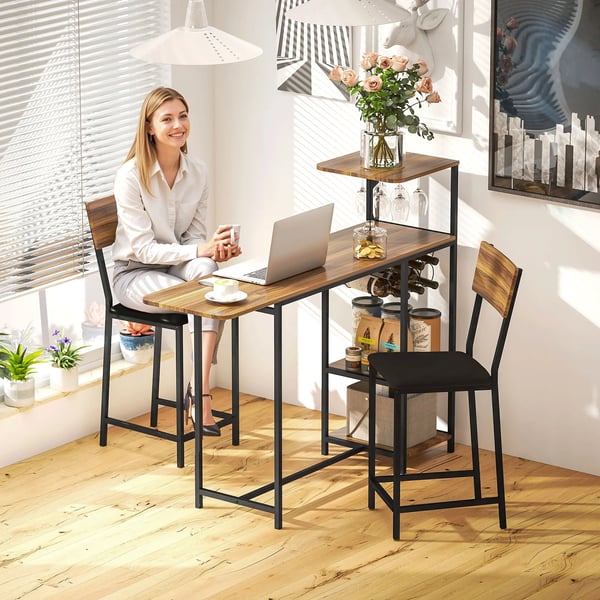 Barmöbel - Barbord - Fällbara sidor - Med förvaring - Trä - Rektangulär - Mått 140×40×116 cm - För 2 personer - Chokladbrun