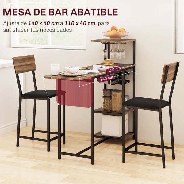 Barmöbel - Barbord - Fällbara sidor - Med förvaring - Trä - Rektangulär - Mått 140×40×116 cm - För 2 personer - Chokladbrun