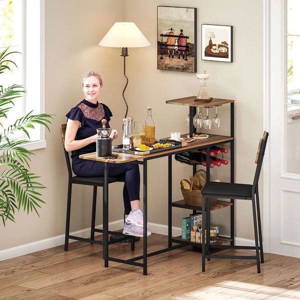 Barmöbel - Barbord - Fällbara sidor - Med förvaring - Trä - Rektangulär - Mått 140×40×116 cm - För 2 personer - Chokladbrun