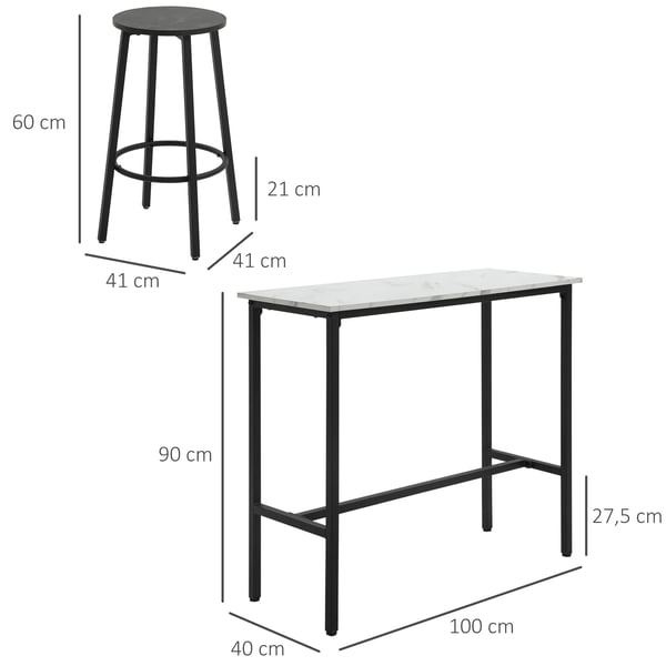 Barbord - Ståbord - Rektangulärt - 100×40×90 cm - Trä - För 2 - Modern Design - Vit