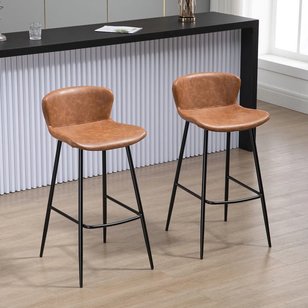 Set med 2 barstolar - Barstol med ryggstöd - PU-konstläder - Retro stil - Max 120 kg - Fast höjd, ej snurr - Mått 45×49×94,6 cm - Chokladbrun
