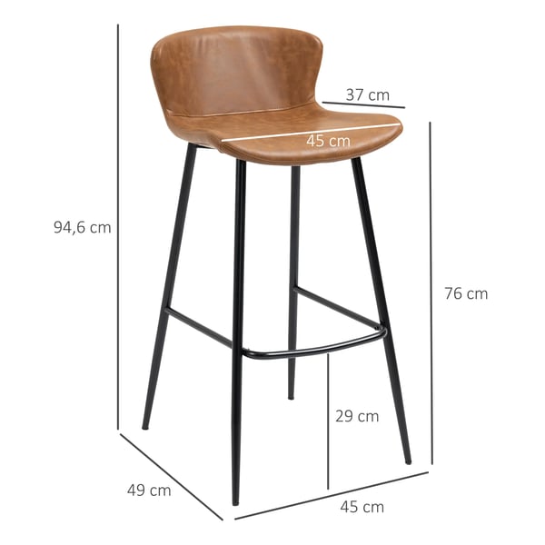 Set med 2 barstolar - Barstol med ryggstöd - PU-konstläder - Retro stil - Max 120 kg - Fast höjd, ej snurr - Mått 45×49×94,6 cm - Chokladbrun
