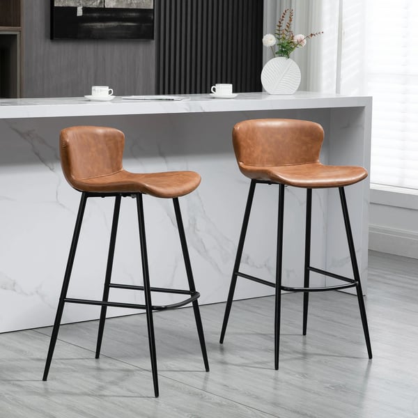 Set med 2 barstolar - Barstol med ryggstöd - PU-konstläder - Retro stil - Max 120 kg - Fast höjd, ej snurr - Mått 45×49×94,6 cm - Chokladbrun
