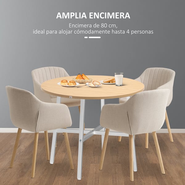 Matbord/Köksbord - Rund modell - Ø80 x 76 cm - För 4 personer - Trä - Minimalistisk modern - Montering krävs - Vit
