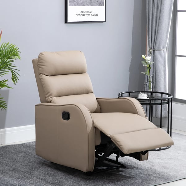 Reclinerfåtölj - Liggfåtölj - Syntetläder (PU) - Utdragbart Fotstöd - Skumstoppad - Modern Design - 65x89x100 cm - Khaki