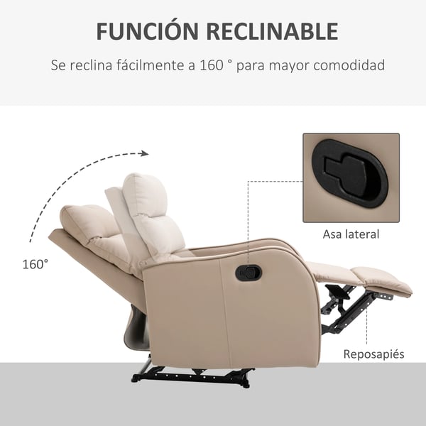 Reclinerfåtölj - Liggfåtölj - Syntetläder (PU) - Utdragbart Fotstöd - Skumstoppad - Modern Design - 65x89x100 cm - Khaki
