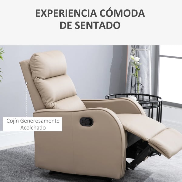 Reclinerfåtölj - Liggfåtölj - Syntetläder (PU) - Utdragbart Fotstöd - Skumstoppad - Modern Design - 65x89x100 cm - Khaki