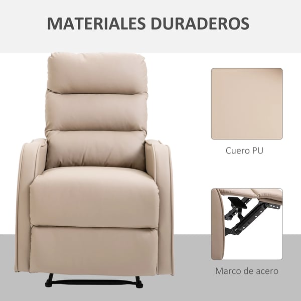Reclinerfåtölj - Liggfåtölj - Syntetläder (PU) - Utdragbart Fotstöd - Skumstoppad - Modern Design - 65x89x100 cm - Khaki