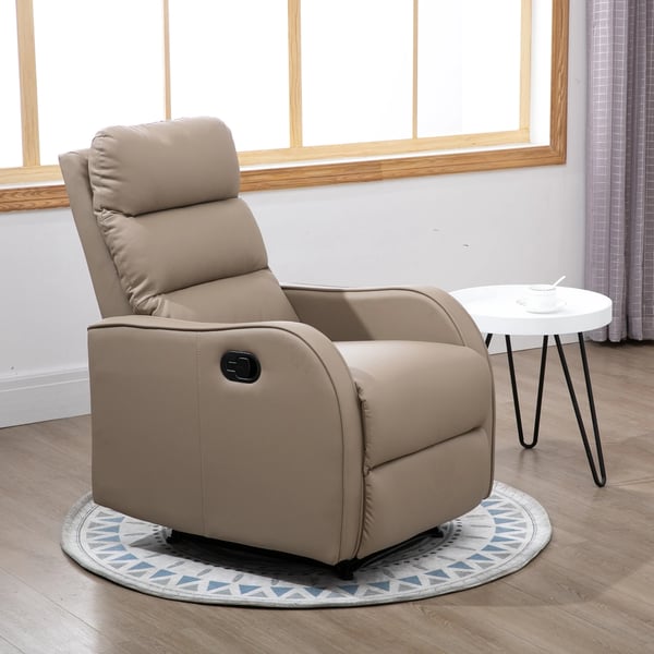 Reclinerfåtölj - Liggfåtölj - Syntetläder (PU) - Utdragbart Fotstöd - Skumstoppad - Modern Design - 65x89x100 cm - Khaki