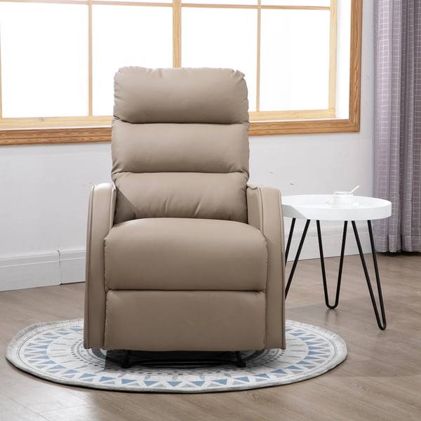 Reclinerfåtölj - Liggfåtölj - Syntetläder (PU) - Utdragbart Fotstöd - Skumstoppad - Modern Design - 65x89x100 cm - Khaki