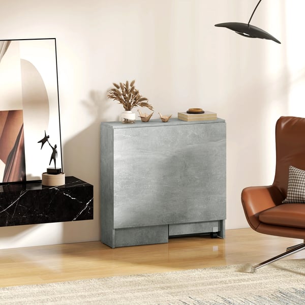 Matbord - Fällbart köksbord på hjul - 2 Hyllor - 2 Klaffar - 75x140x74 cm - För 6 personer - Ljusgrå