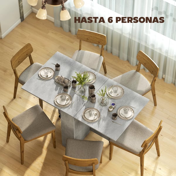 Matbord - Fällbart köksbord på hjul - 2 Hyllor - 2 Klaffar - 75x140x74 cm - För 6 personer - Ljusgrå