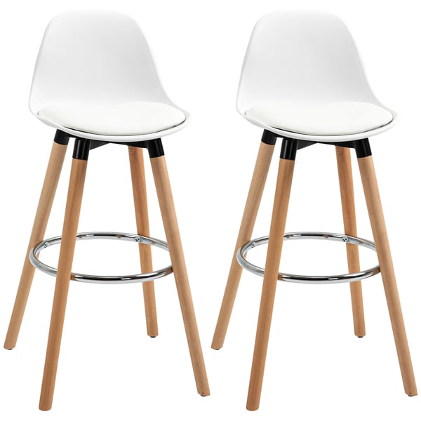 Barstolar - Höga köksstolar - Set om 2 - PU-syntetläder - Sitthöjd 70 cm - Fast höjd, ej roterbar - Lågt ryggstöd - Utan armstöd - Vit