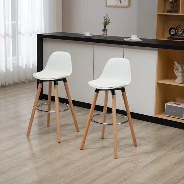 Barstolar - Höga köksstolar - Set om 2 - PU-syntetläder - Sitthöjd 70 cm - Fast höjd, ej roterbar - Lågt ryggstöd - Utan armstöd - Vit