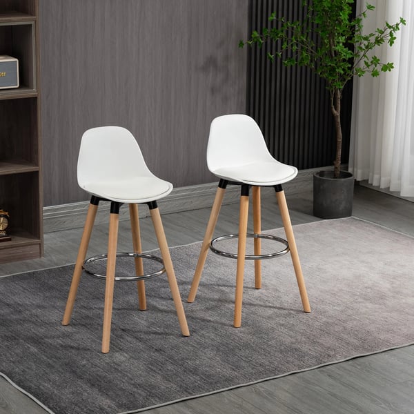 Barstolar - Höga köksstolar - Set om 2 - PU-syntetläder - Sitthöjd 70 cm - Fast höjd, ej roterbar - Lågt ryggstöd - Utan armstöd - Vit