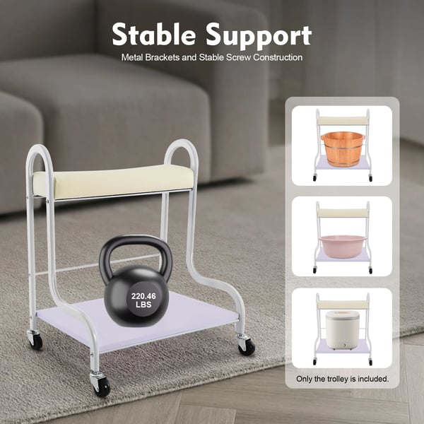 Fodbad & Pedicure Rullevogn - Salonsvogn - 2 Hylder - 4 Svingbare Hjul - Metal/Træ/Skum/PU - Max Belastning 100 kg - Fodstøtte