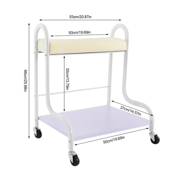 Fodbad & Pedicure Rullevogn - Salonsvogn - 2 Hylder - 4 Svingbare Hjul - Metal/Træ/Skum/PU - Max Belastning 100 kg - Fodstøtte