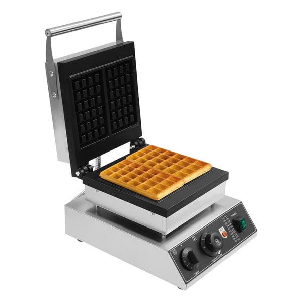 Elektrisk vaffeljern - Vaffelmaskine - Effekt 2000 W - Firkantet plade 24,5×24,5 cm - Temperatur 50–300 °C - Timer 0–5 min - Rustfrit stål - Sort